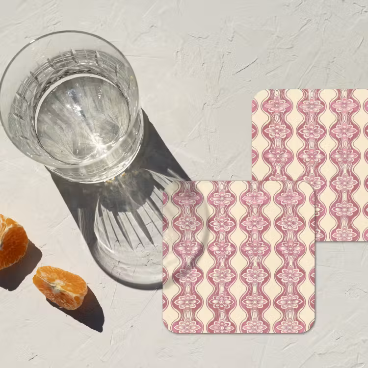 Onderzetter​ - Paarsroze - Bloemen - Retro - Patroon — 3