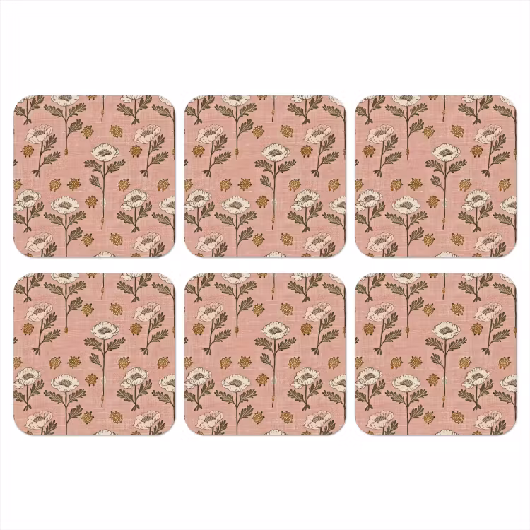 Onderzetter - Roze - Bloemen - Vintage - Textuur — 1