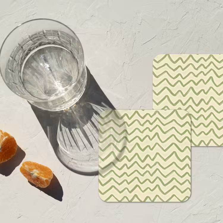 Onderzetter - Saliegroen - Zigzag - Handgetekend - Patroon — 3