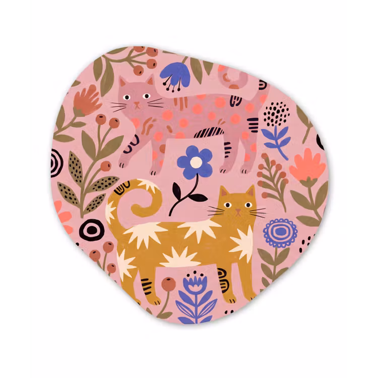 Organisch schilderij - Forex - Kat - Bloemen - Dieren - Modern - Roze — 1