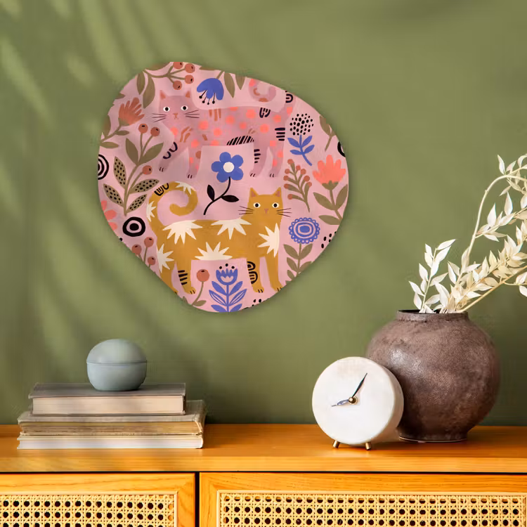 Organisch schilderij - Forex - Kat - Bloemen - Dieren - Modern - Roze — 2