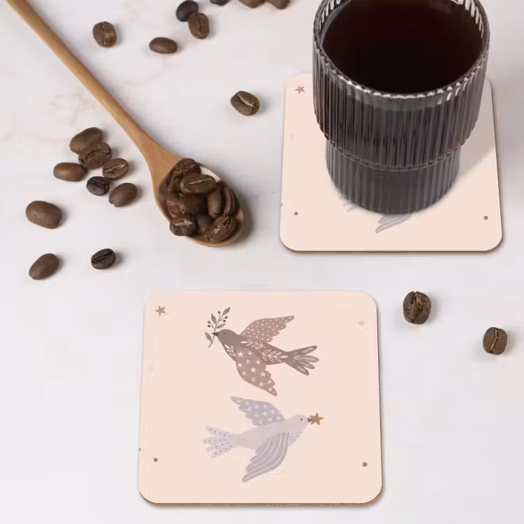 Onderzetter - Vogel - Bessen - Natuur - Modern - Beige — 4