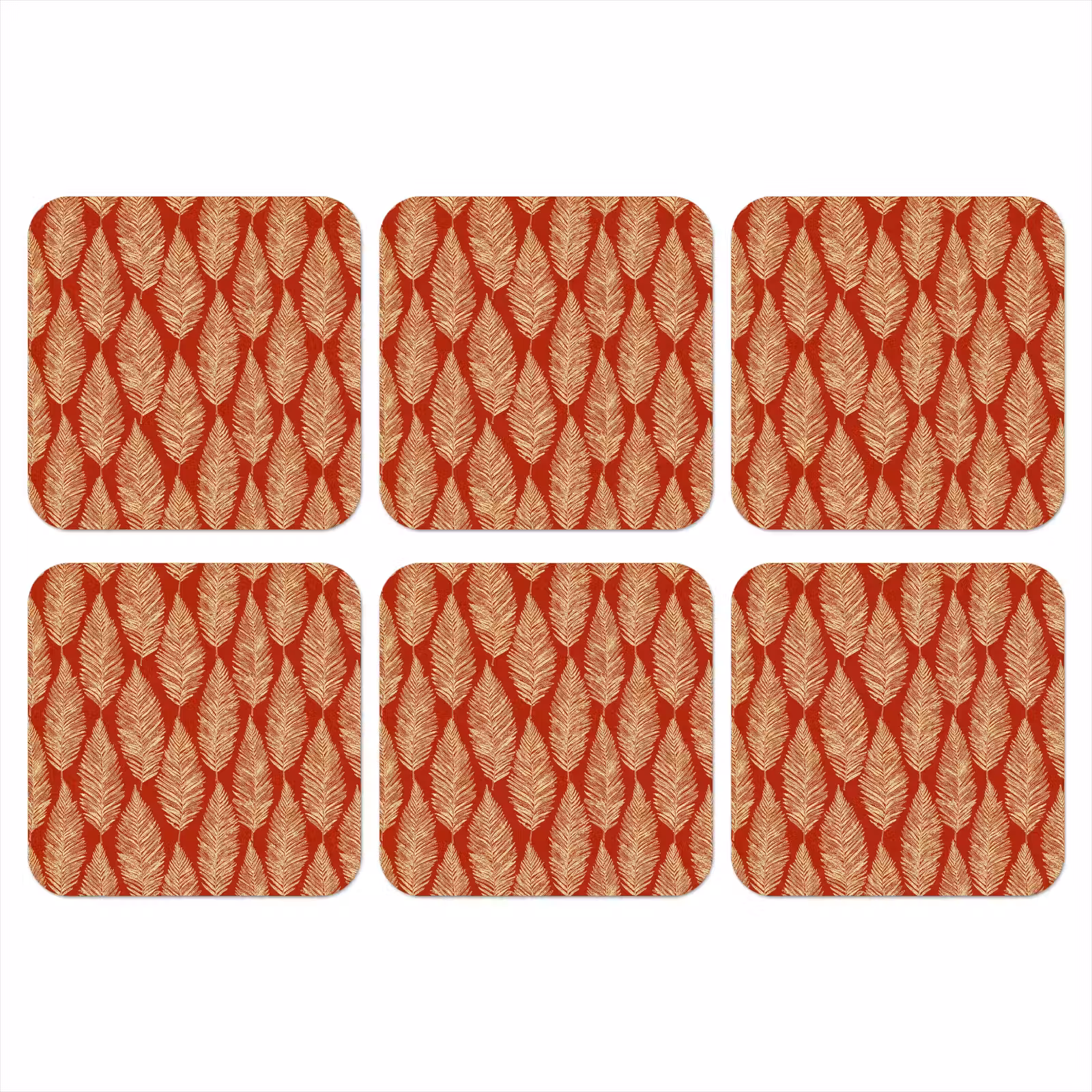 Onderzetter - Rood - Botanisch - Varen - Patroon — 1