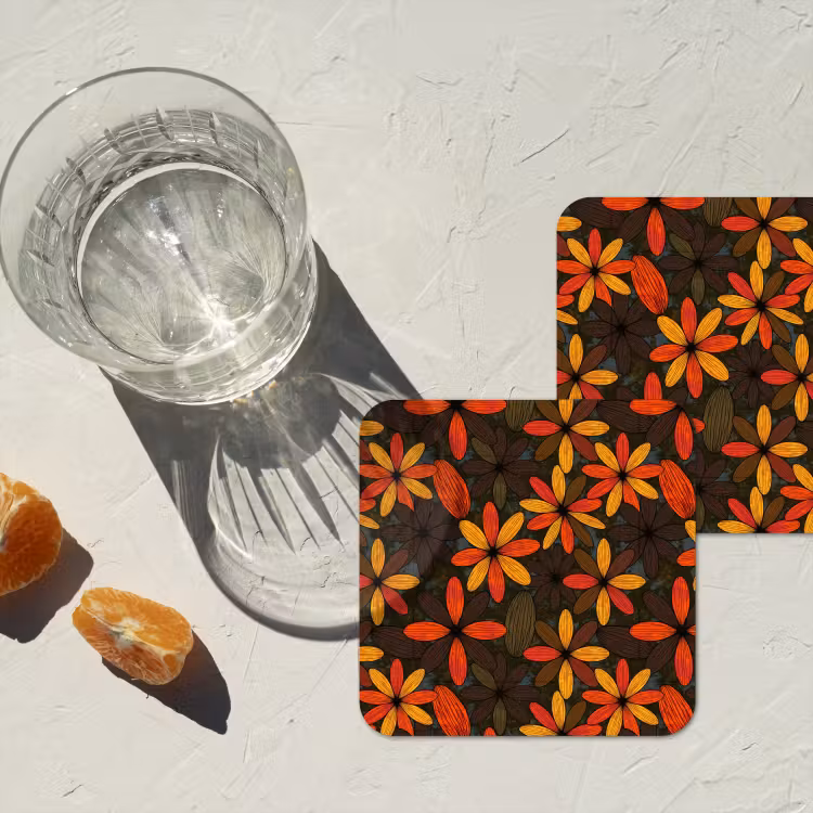 Onderzetter - Oranje - Retro - Bloemen - Herfst — 3