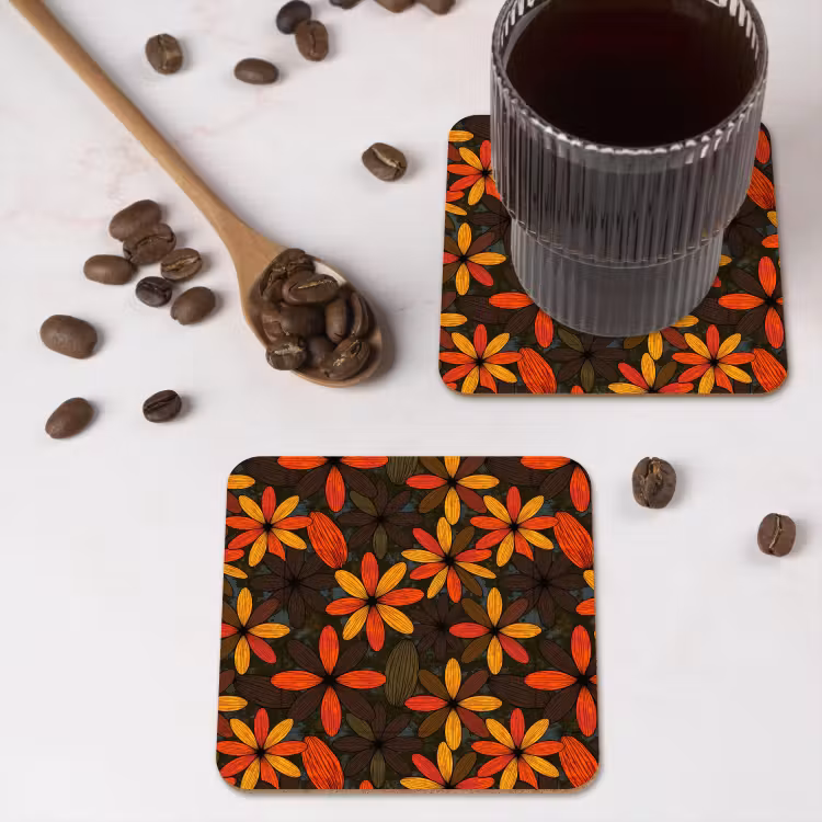 Onderzetter - Oranje - Retro - Bloemen - Herfst — 4