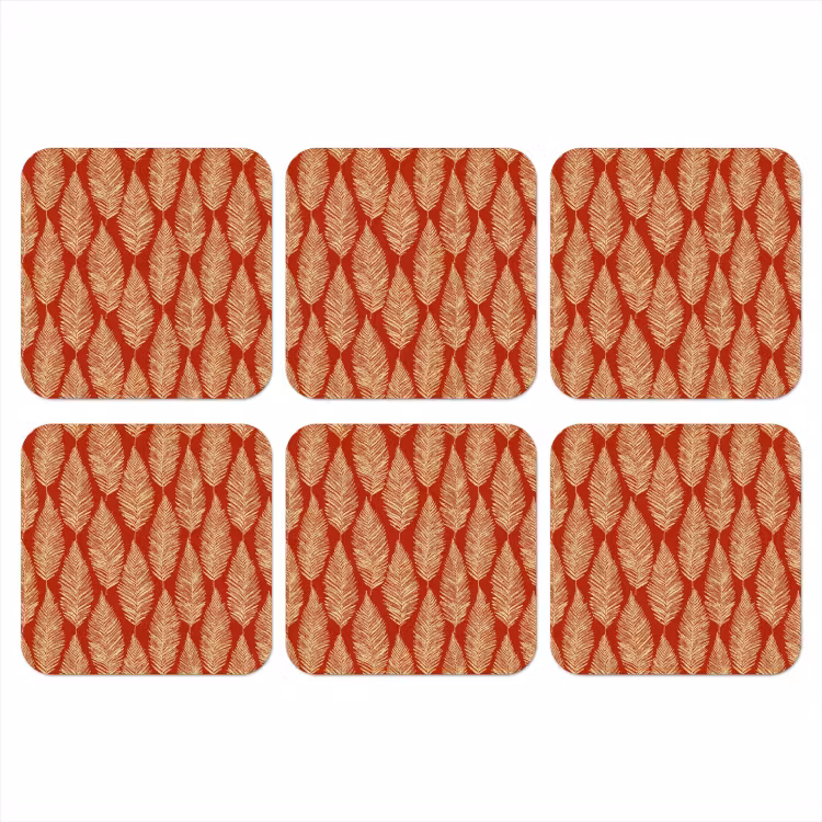 Onderzetter - Rood - Botanisch - Varen - Patroon — 1