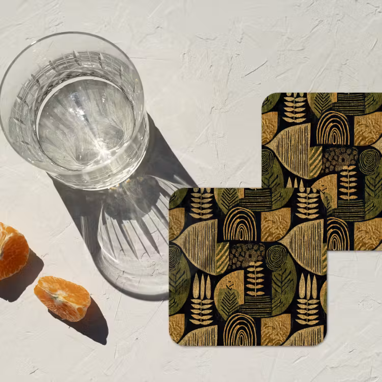 Onderzetter​ - Zwart - Okergeel - Botanisch - Textuur — 3