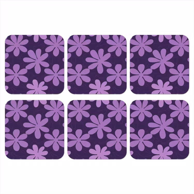 Onderzetter - Paars - Botanisch - Bloemen - Retro - Patroon — 1