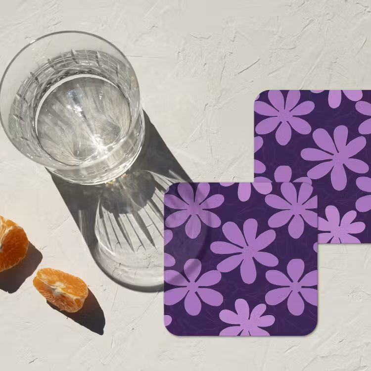 Onderzetter - Paars - Botanisch - Bloemen - Retro - Patroon — 3
