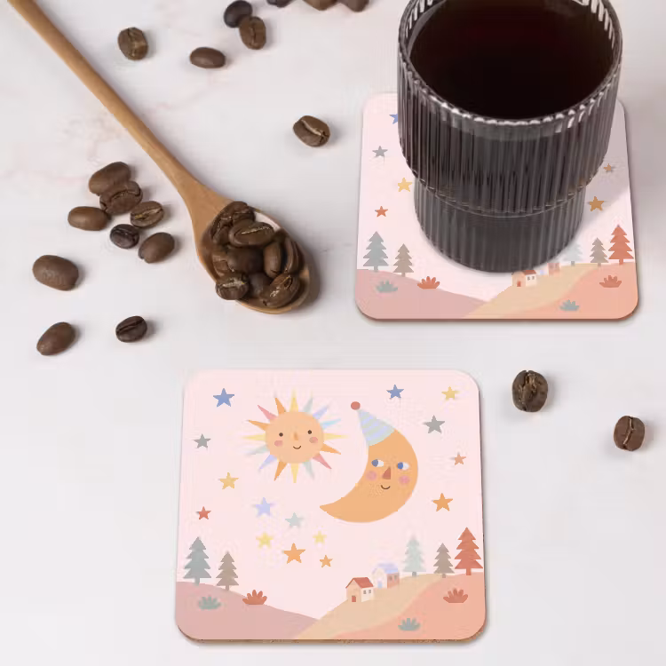 Onderzetter - Zon - Maan - Sterren - Kinderkamer - Pastel — 4