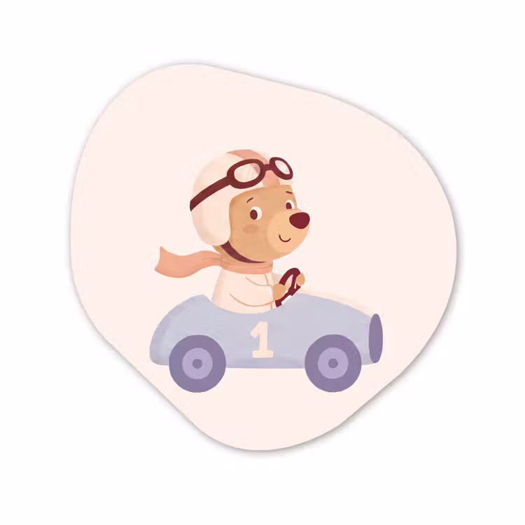 Organisch schilderij - Forex - Beer - Auto - Kinderkamer - Cartoon - Speels — 1