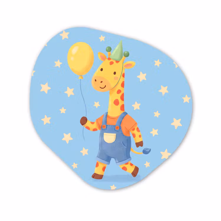 Organisch schilderij - Forex - Dieren - Giraffe - Ballon - Feest - Kinderkamer — 1