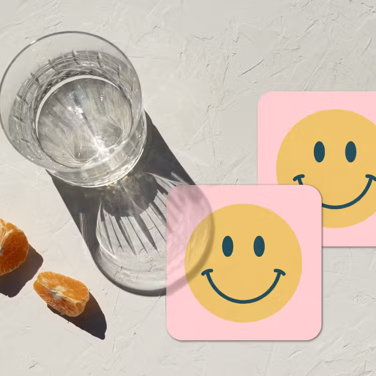 Onderzetter - Smiley - Geel - Roze - Symbool - Minimalistisch — 3
