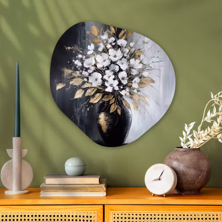 Organisch schilderij - Glas - Bloemen - Wit - Vaas - Abstract — 2