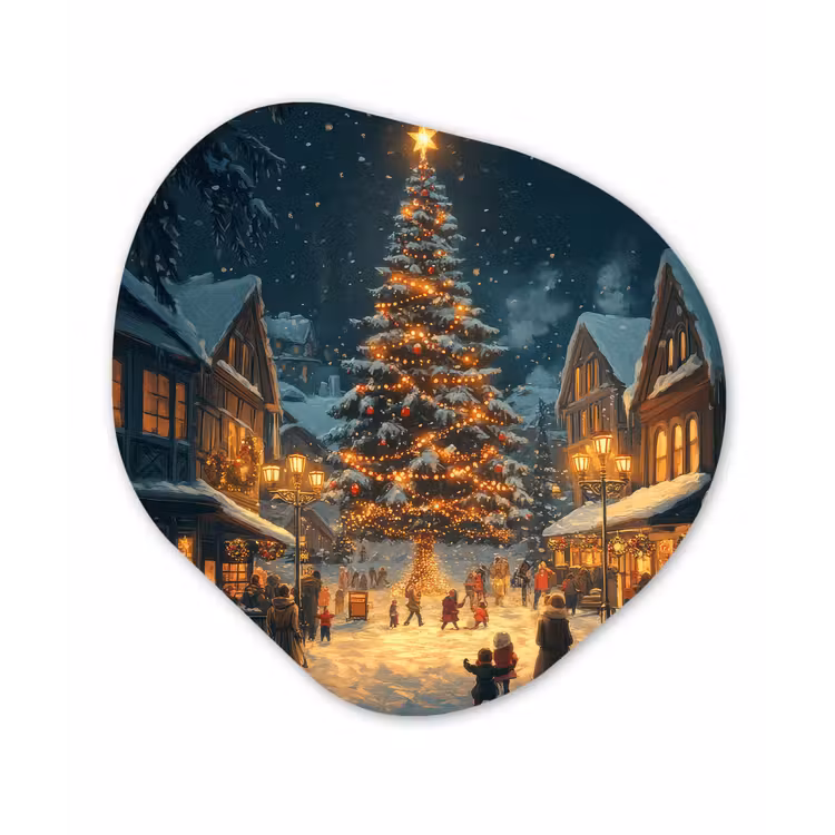 Organisch schilderij - Forex - Kerstfeest - Dorp - Donker — 1