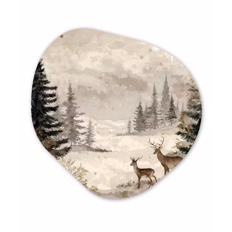 Organisch schilderij - Forex - Bos - Herten - Winter - Sneeuw — 1