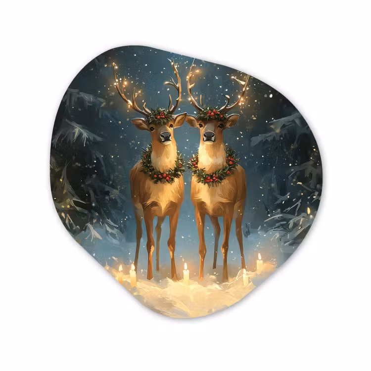 Organisch schilderij - Forex - Dennensprookje - Rendier - Nacht — 1