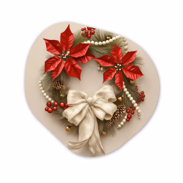 Organisch schilderij - Forex - Deurkrans - Strik - Kerst - Rood - Groen — 1