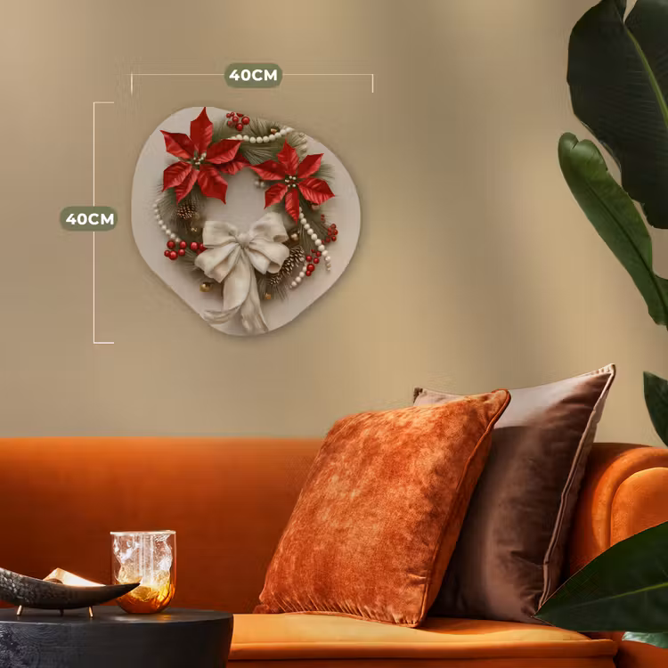 Organisch schilderij - Forex - Deurkrans - Strik - Kerst - Rood - Groen — 4