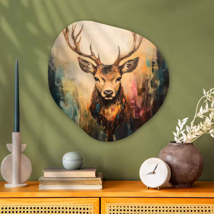 Organisch schilderij - Glas - Hert - Geverfd - Gewei - Bruin — 2