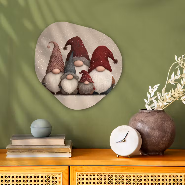 Organisch schilderij - Forex - Kabouters - Kerst - Sneeuw - Puntmutsen — 2