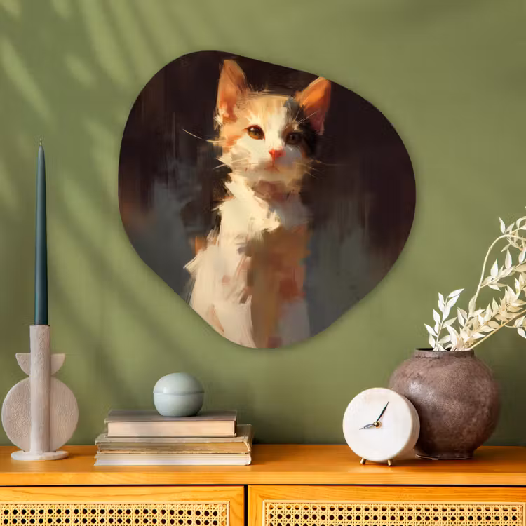 Organisch schilderij - Glas - Kat - Geschilderd - Artistiek - Wit — 2