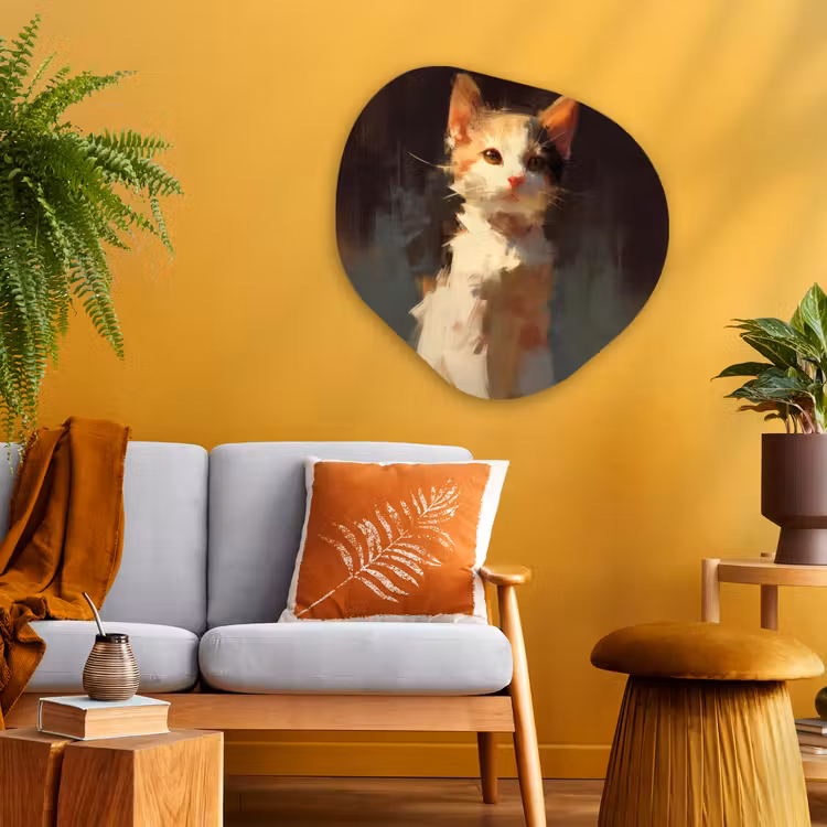 Organisch schilderij - Glas - Kat - Geschilderd - Artistiek - Wit — 3