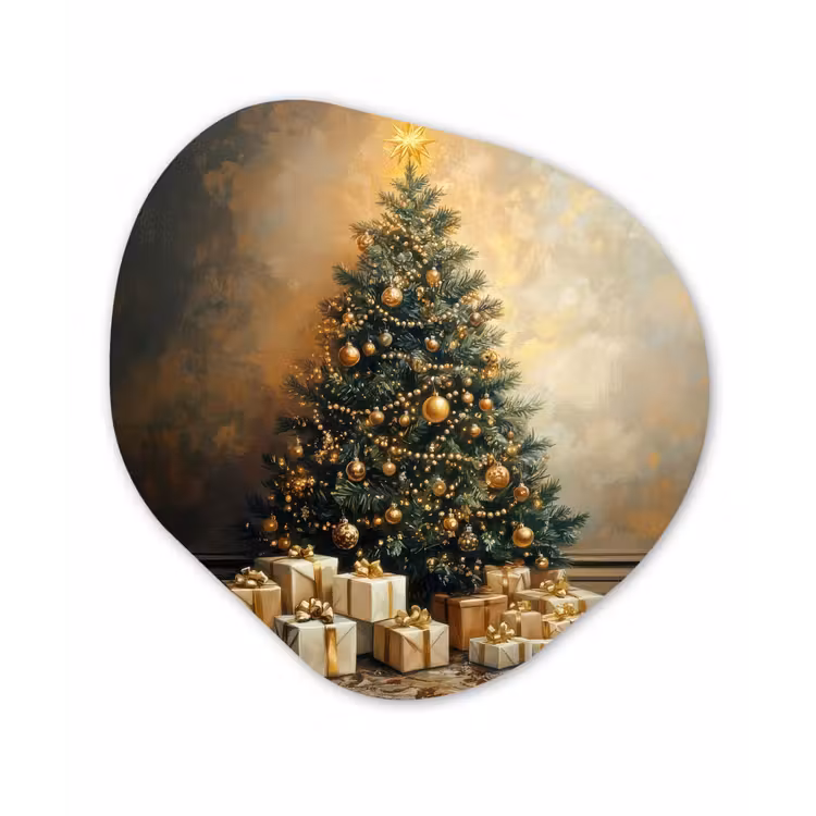 Organisch schilderij - Forex - Kerstboom - Cadeaus - Goud — 1