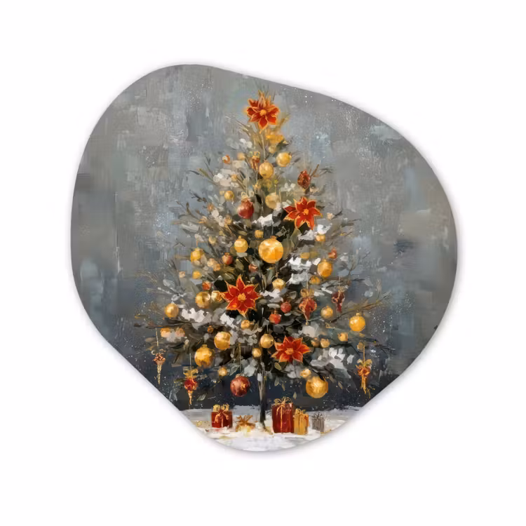 Organisch schilderij - Forex - Kerstboom - Cadeaus - Rood - Goud — 1