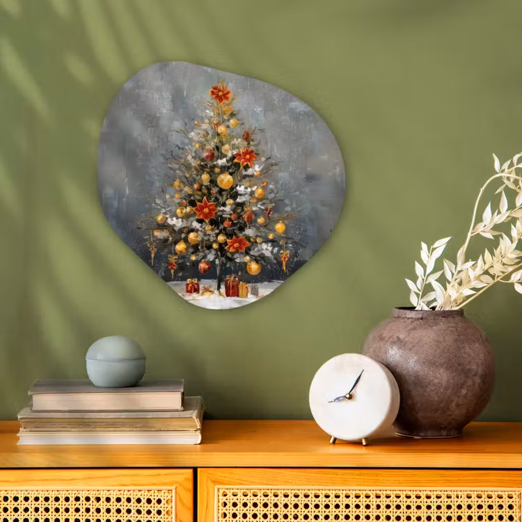 Organisch schilderij - Forex - Kerstboom - Cadeaus - Rood - Goud — 2