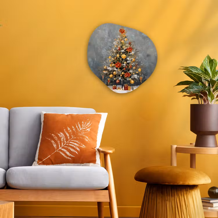 Organisch schilderij - Forex - Kerstboom - Cadeaus - Rood - Goud — 3