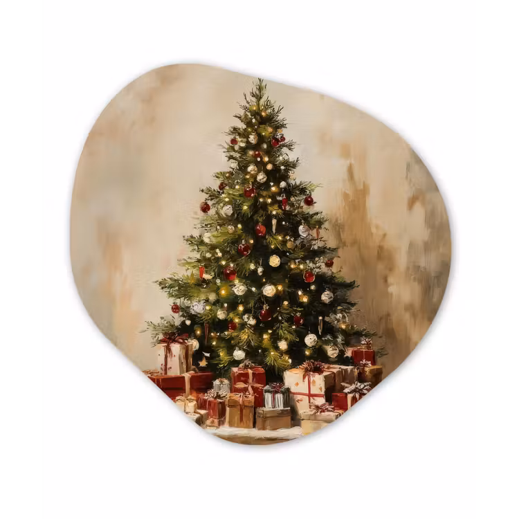 Organisch schilderij - Forex - Kerstboom - Versierd - Kleurrijk — 1