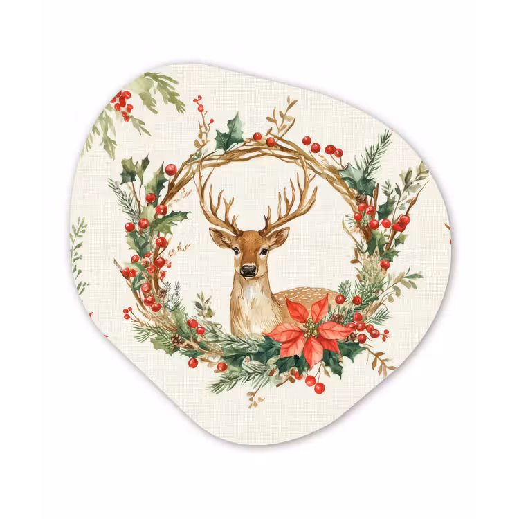 Organisch schilderij - Forex - Kerstkrans - Hert - Hulst - Rood — 1