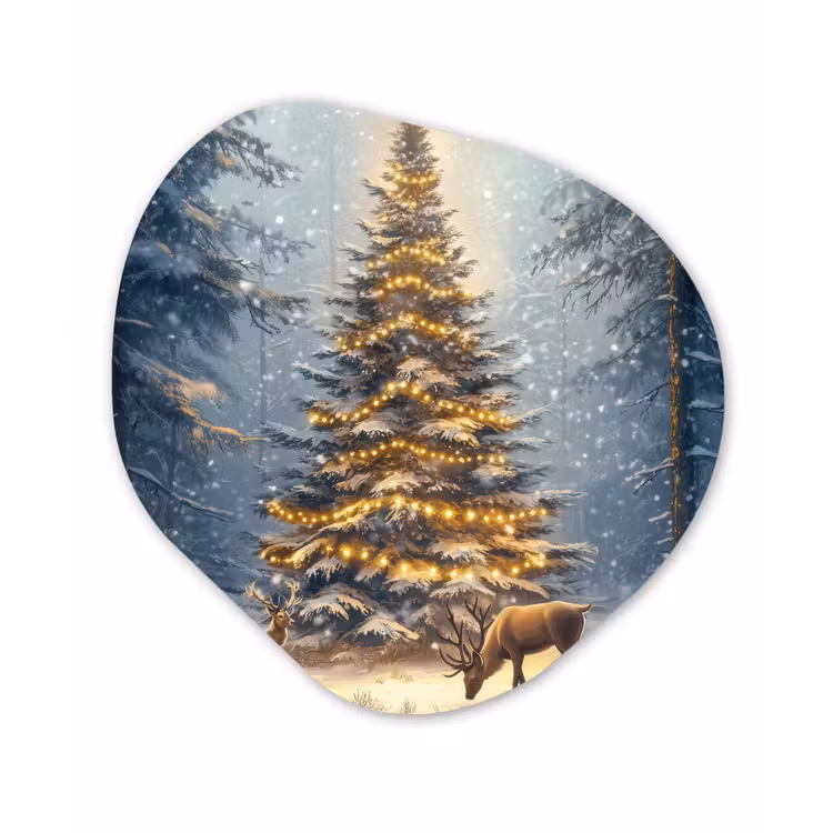 Organisch schilderij - Forex - Kerstlicht - Woud - Hert - Donker — 1