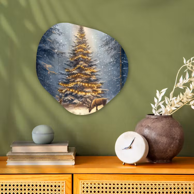 Organisch schilderij - Forex - Kerstlicht - Woud - Hert - Donker — 2