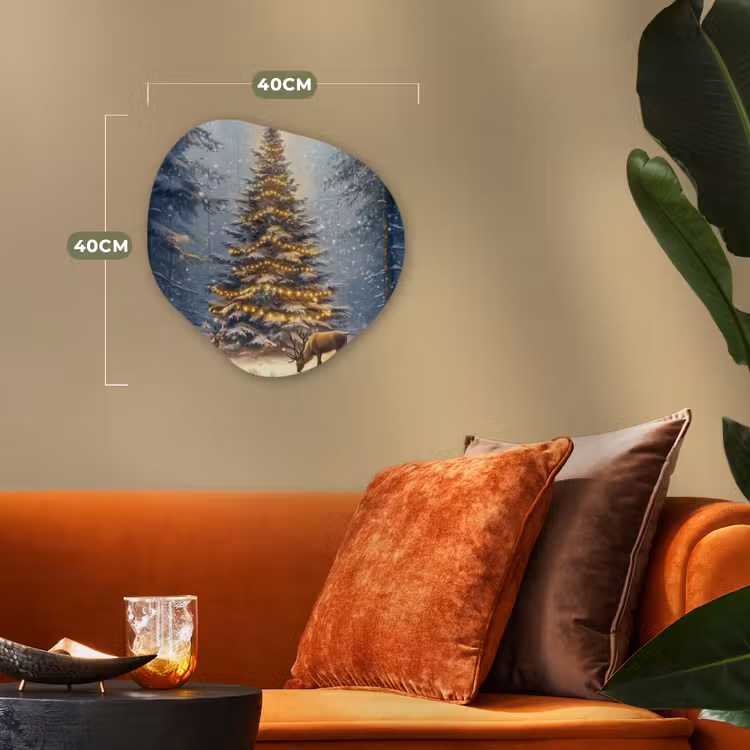 Organisch schilderij - Forex - Kerstlicht - Woud - Hert - Donker — 4