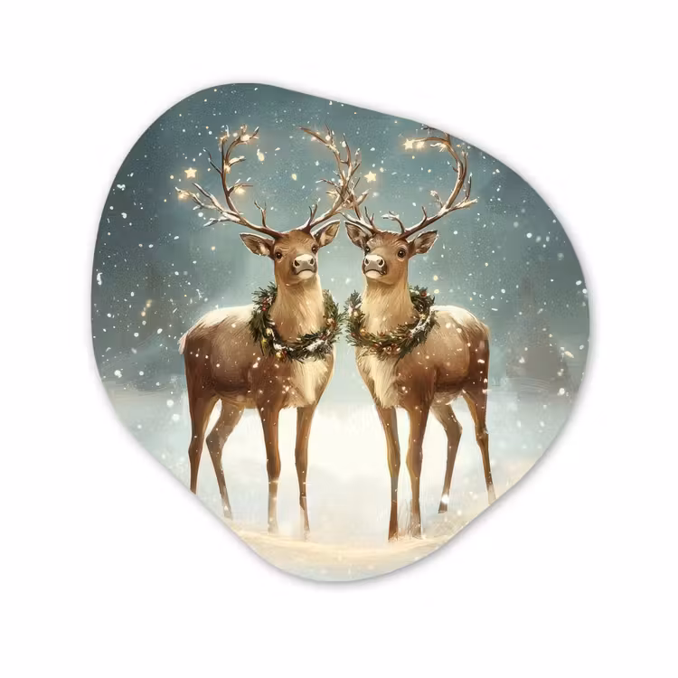 Organisch schilderij - Forex - Kerstmagie - Winterwoud - Rendier — 1