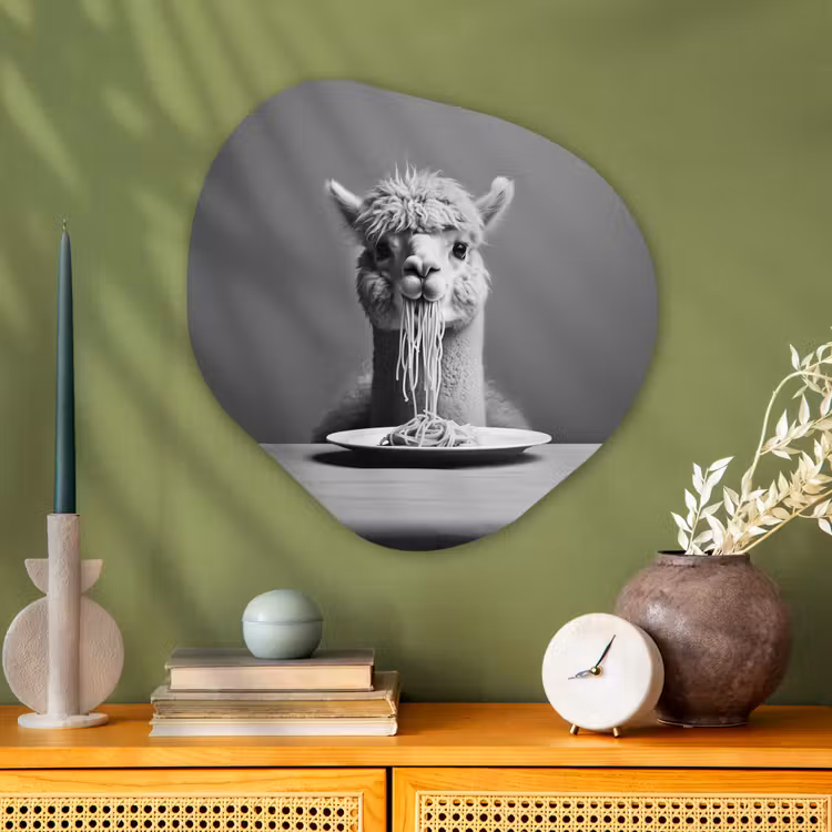 Organisch schilderij - Glas - Alpaca - Pasta - Zwart - Wit - Grappig - Dieren — 2