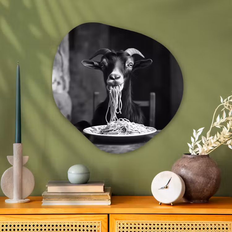 Organisch schilderij - Glas - Geit - Bord - Spaghetti - Zwart Wit — 2