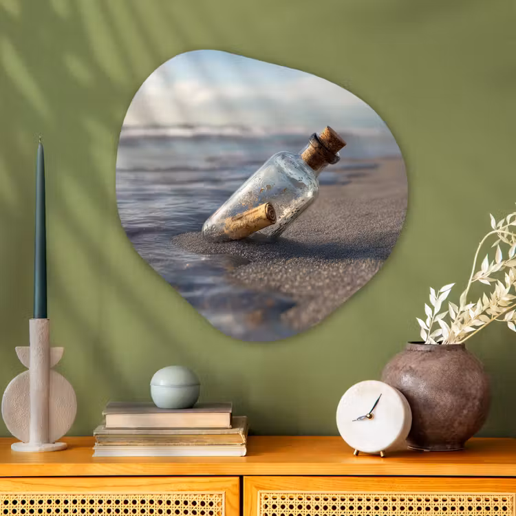 Organisch schilderij - Glas - Glazenfles - Post - Zee - Zand — 2
