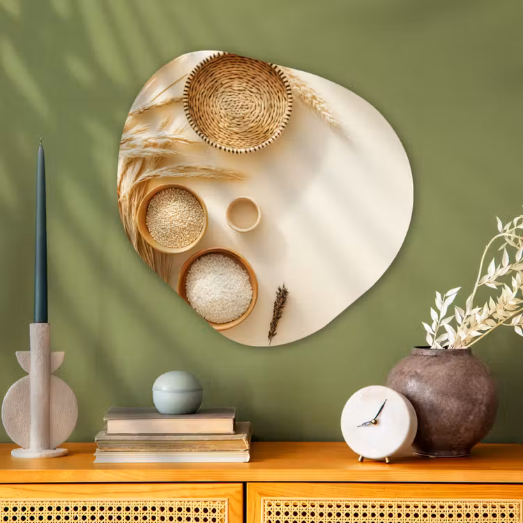 Organisch schilderij - Glas - Granen - Hout - Kom - Beige — 2