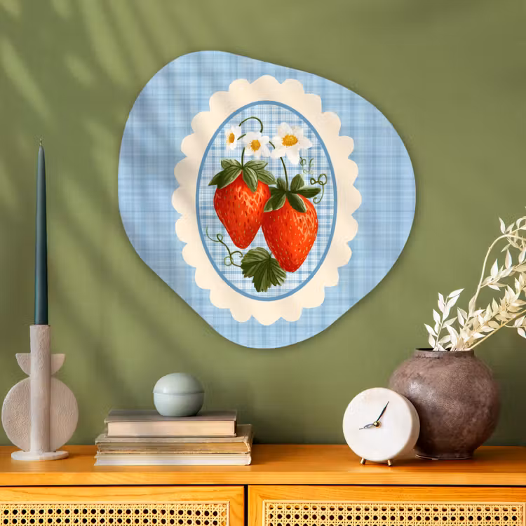 Organisch schilderij - Glas - Aardbeien - Lijst - Rood - Geruit — 2