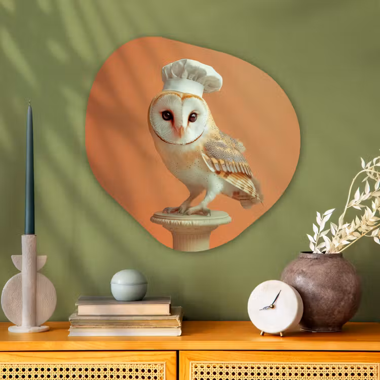 Organisch schilderij - Glas - Kerkuil - Koksmuts - Oranje - Vogel — 2