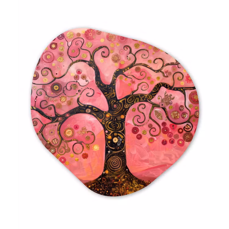 Organisch schilderij - Forex - Boom - Levensboom - Roze - Goud — 1