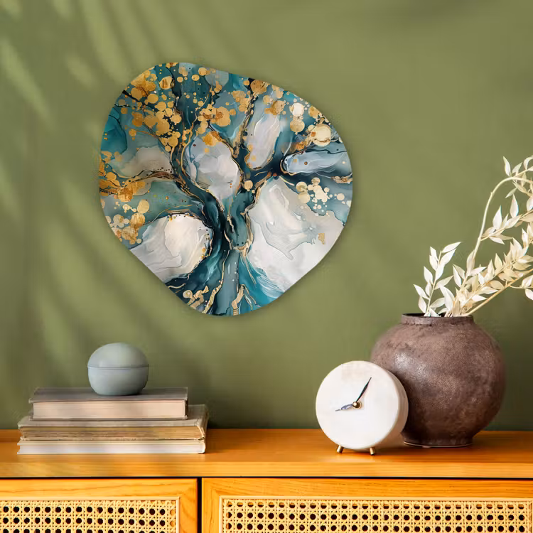Organisch schilderij - Forex - Boom - Modern - Verflook - Turquoise - Goud — 2