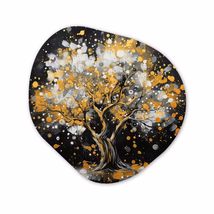 Organisch schilderij - Forex - Boom - Zwart - Goud - Wit - Modern — 1
