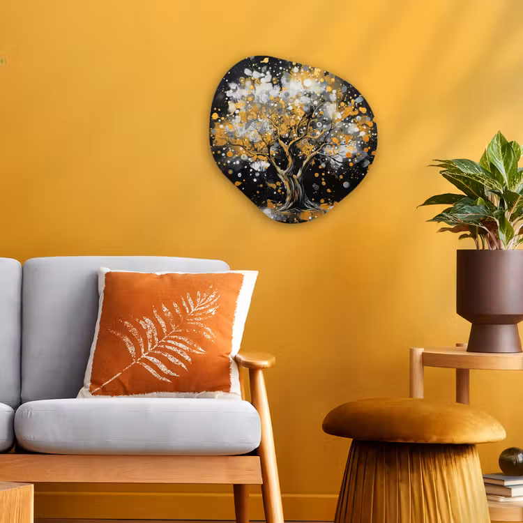 Organisch schilderij - Forex - Boom - Zwart - Goud - Wit - Modern — 3