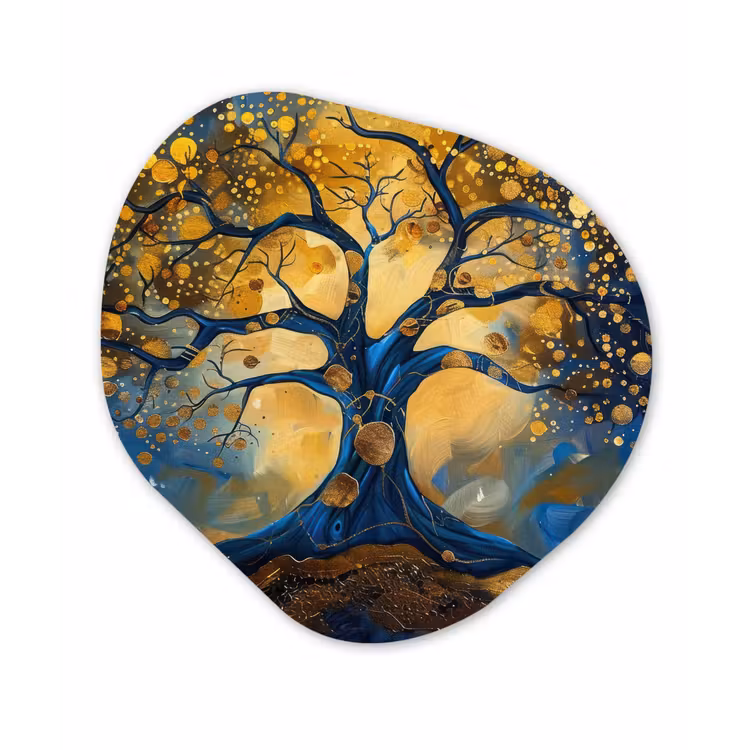 Organisch schilderij - Forex - Boom - Levensboom - Blauw - Goud — 1