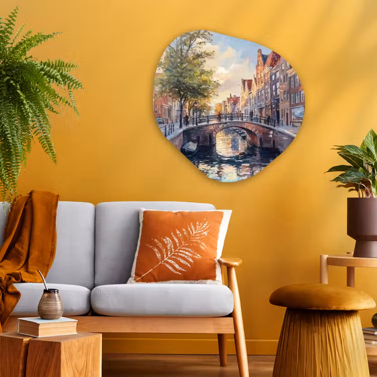 Organisch schilderij - Glas - Brug - Stad - Huizen - Boot — 3