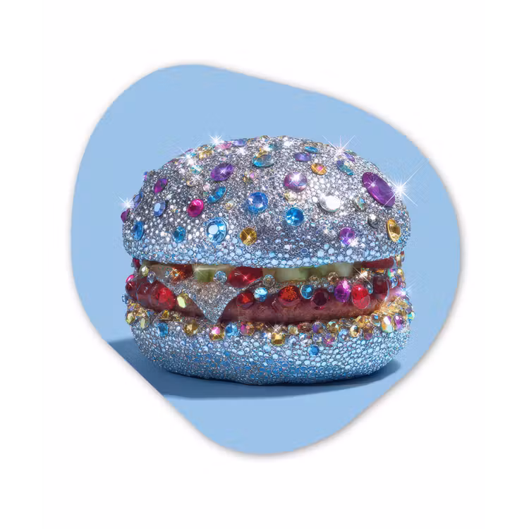 Organisch schilderij - Glas - Glitters - Hamburger - Blauw — 1